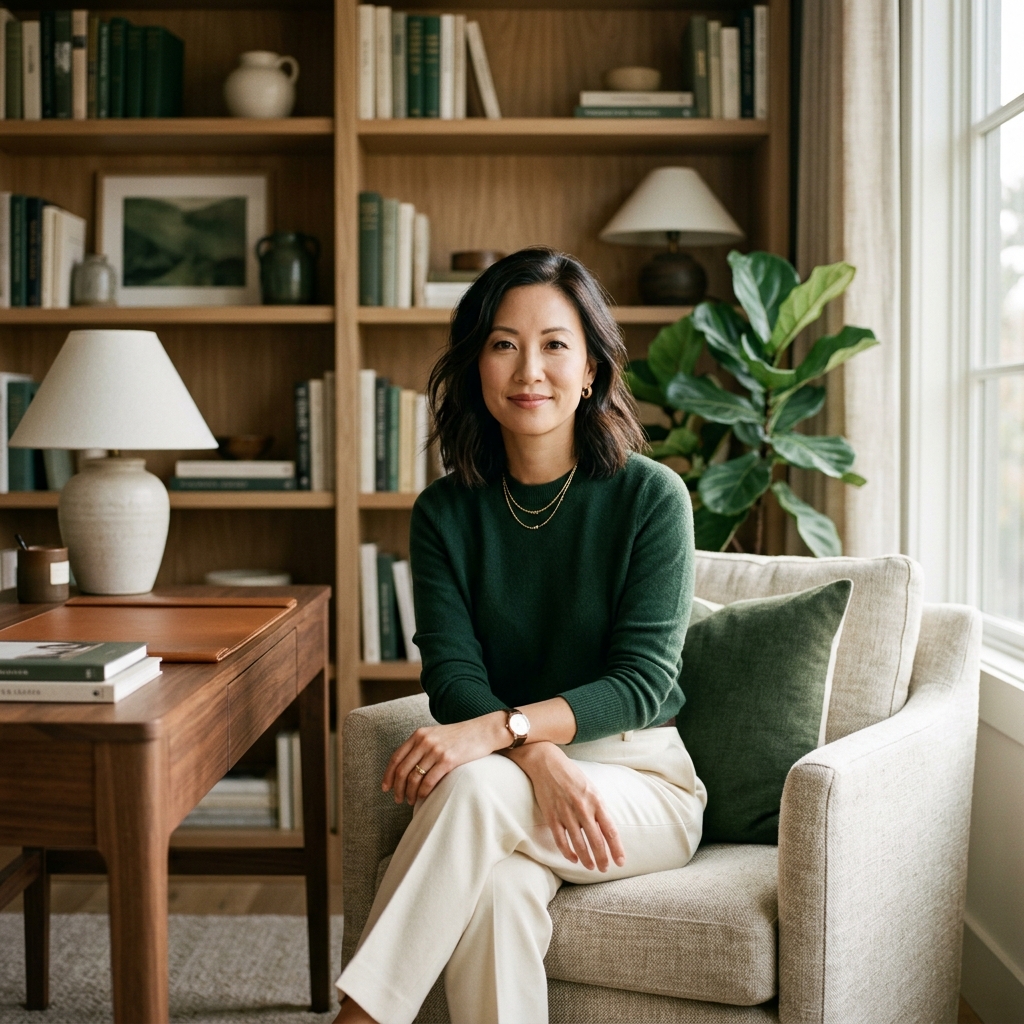 Sophisticated Asian American woman sitting